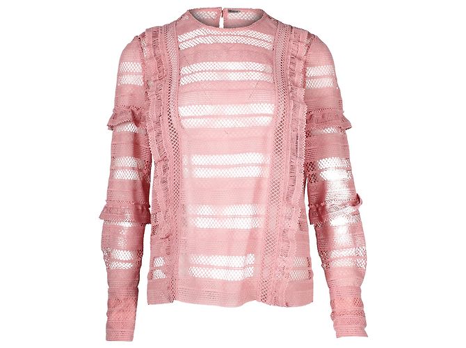 Self portrait Self-Portrait Top mit Rüschenstreifen und Gitterspitze aus rosafarbenem Polyester Pink