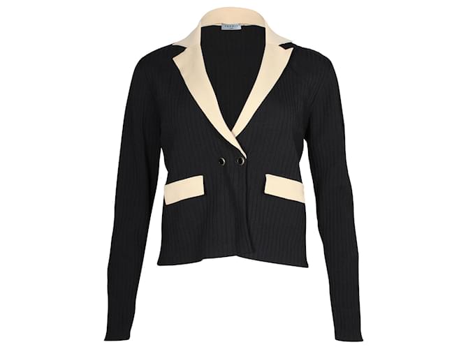 Sandro Paris Knitted Contrasting Cropped Cardigan in Beige and Black Viscose  Cellulose fibre  ref.869131