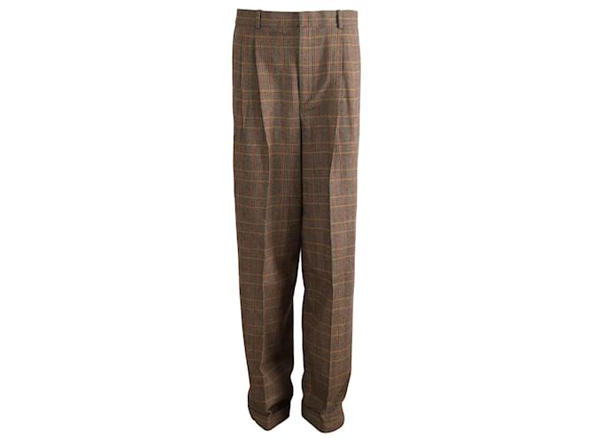 Polo Ralph Lauren Pantalon droit à carreaux en laine marron  ref.869146