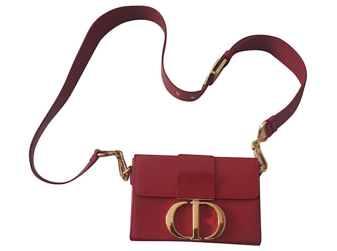 Dior Crackled Lambskin 30 Montaigne Box Bag Red Leather  ref.869147