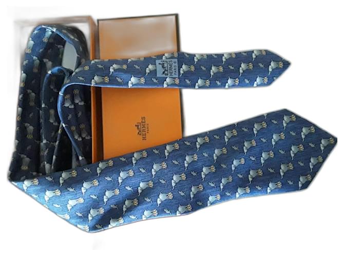 Hermès Cravatte Blu Seta  ref.869173