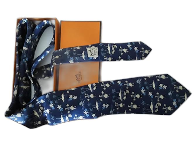 Hermès Cravatte Blu Seta  ref.869177