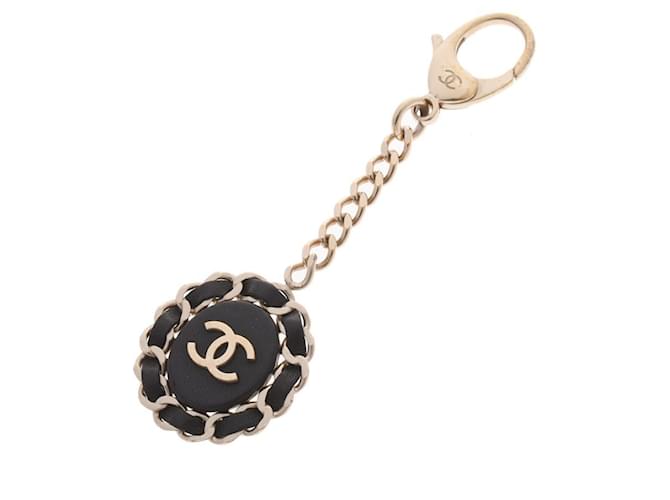 Chanel Key Holder CC Keyring Black Gold Bag Charm Round Chain Gold