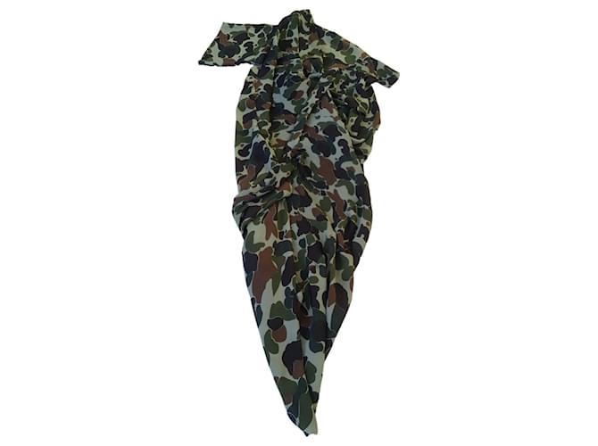 Junya Watanabe Plissiertes asymmetrisches Kleid Braun Grün Dunkelgrün Polyester  ref.869284