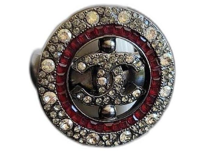 Chanel ring 52 Rosso Grigio antracite Metallo