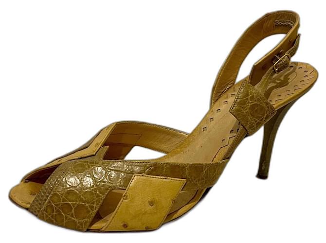 Sandaletten aus Straußenleder Bottega Veneta Khaki  ref.869298