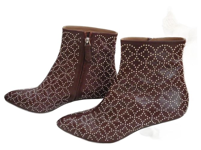 Alaïa Leather Ankle Boots Brown