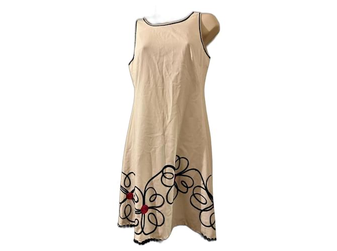 Moschino Cheap And Chic Moschino white dress with black and red embroidery and pearl hem Cotton Elastane  ref.869446