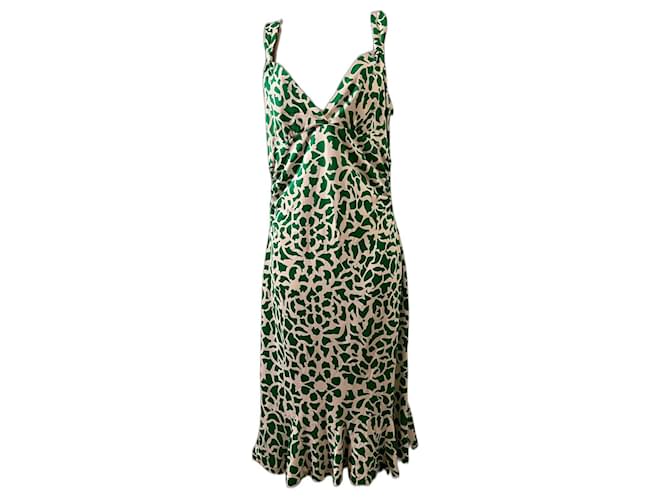 Diane Von Furstenberg DvF vintage Cathy dress from silk jersey, mosaic flower pattern White Green  ref.869451