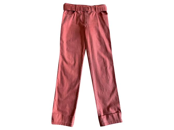 Chanel Pantalón de corte recto Roja Algodón  ref.869487
