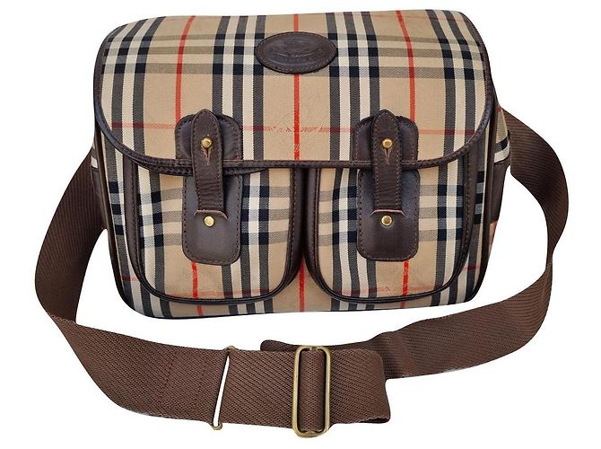 Bolsa carteira Burberry em lona check e couro bege