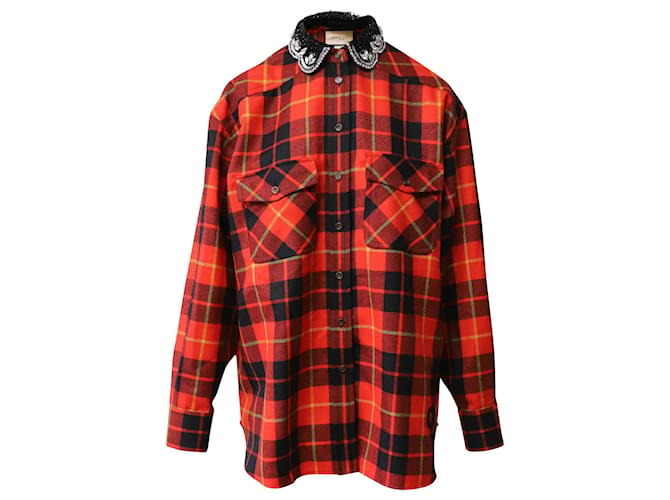 Gucci Tartan Check Shirt in Red Wool ref.869573 Joli Closet