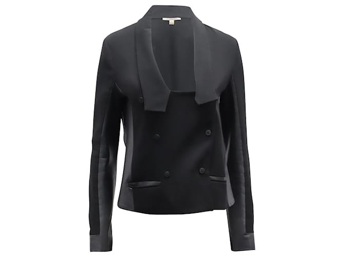 Diane Von Furstenberg Leather-Trimmed Double Breasted Blazer Jacket in Black Triacetate Synthetic  ref.869595