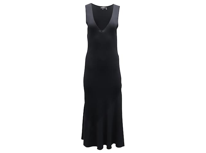 Theory Sleeveless V-Neck Midi Dress in Black Rayon Cellulose fibre  ref.869596