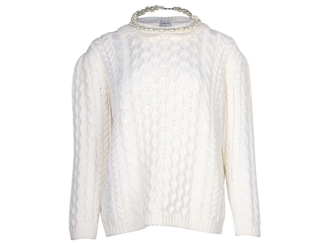 Simone Rocha Strickpullover mit Perlenkette aus elfenbeinfarbener Wolle