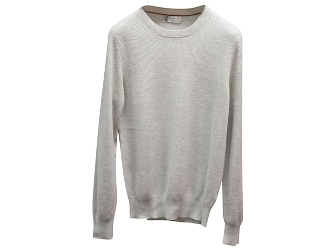 Brunello Cucinelli Ribbed Knit Sweater in Grey Cotton ref.869634