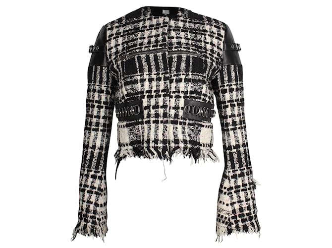 Alexander Wang Graphic Boucle Tweed Cropped Jacket in White Cotton  ref.869637