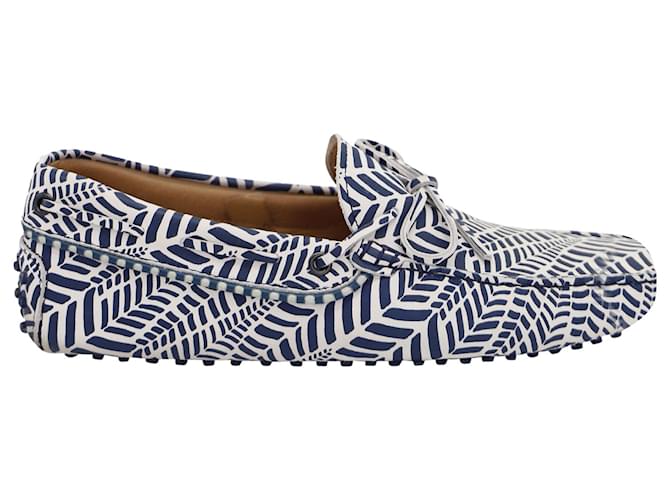 Tod's Geometric Print Driving Loafers in Blue and White Leather   ref.869644