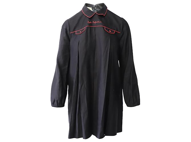 Gucci École Enfantine-Embroidered Mini Dress in Black Linen  ref.869645