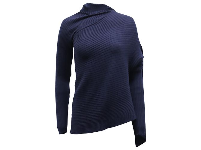 Marques Almeida Drapierter asymmetrischer Pullover aus marineblauer Wolle