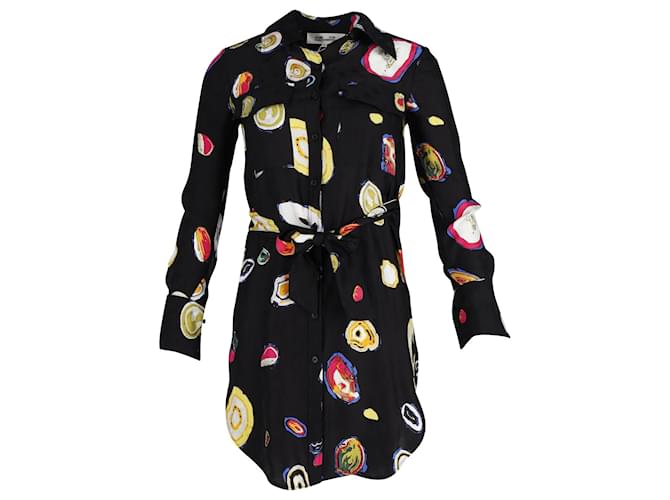 Diane Von Furstenberg Printed Shirt Dress in Black Polyester  ref.869654