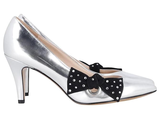 Marc Jacobs Bow Embellished Pumps in Metallic Silver Leather  Silvery  ref.869682