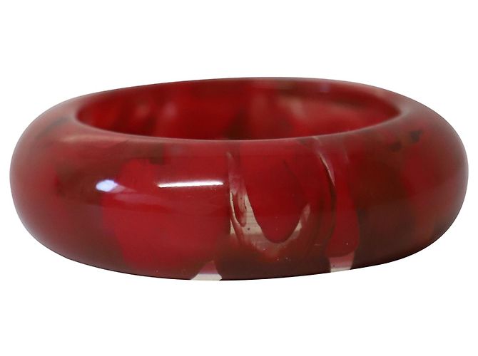 Bracciale rigido Lanvin Marble Resign in plastica rossa e nera Stampa python