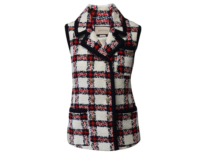 Gucci Checked V-Neck Woven Sleeveless Jacket in Multicolor Polyamide Multiple colors  ref.869743