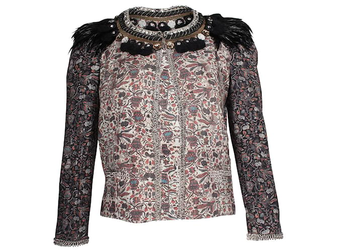 Isabel Marant Chaqueta estampada con adornos de plumas en algodón multicolor Impresión de pitón  ref.869751