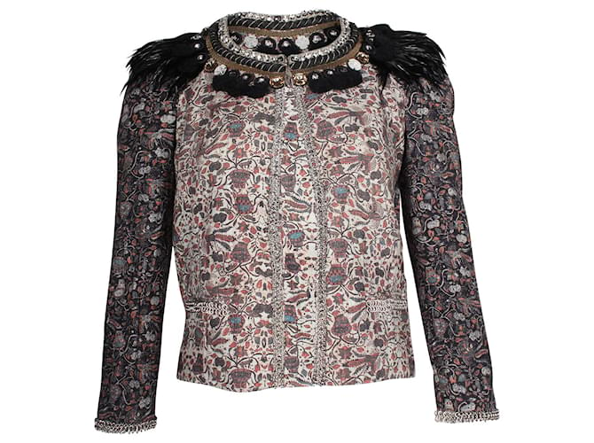 Isabel Marant Feather Embellished Printed Jacket in Multicolor Cotton  Multiple colors  ref.869751