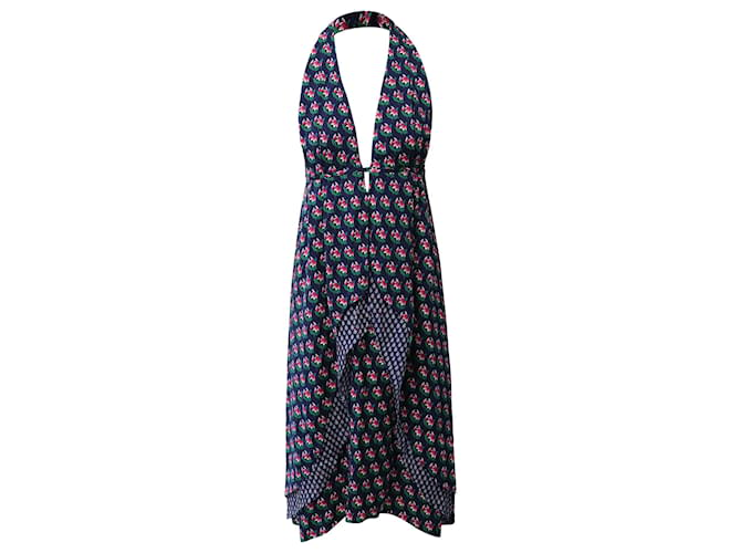 Diane Von Furstenberg Layland Zen Floral Neckholder-Kleid aus blauer Seide  ref.869753