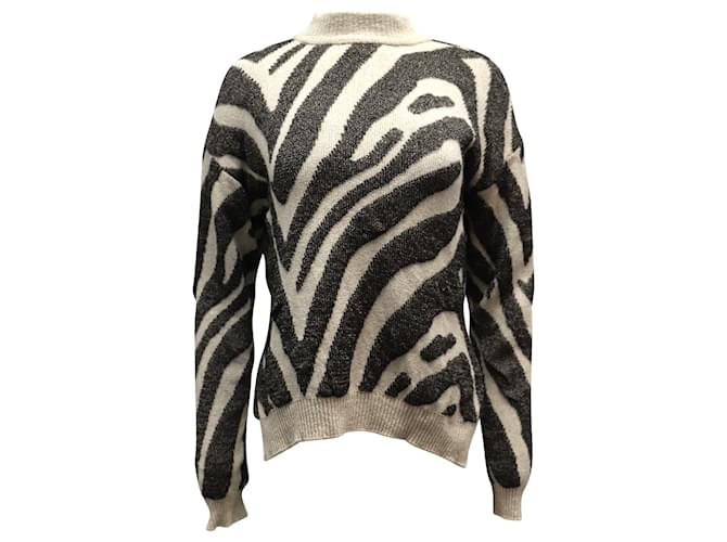 Nanushka Sosa Zebra Intarsia Sweater in Beige Cotton  ref.869761