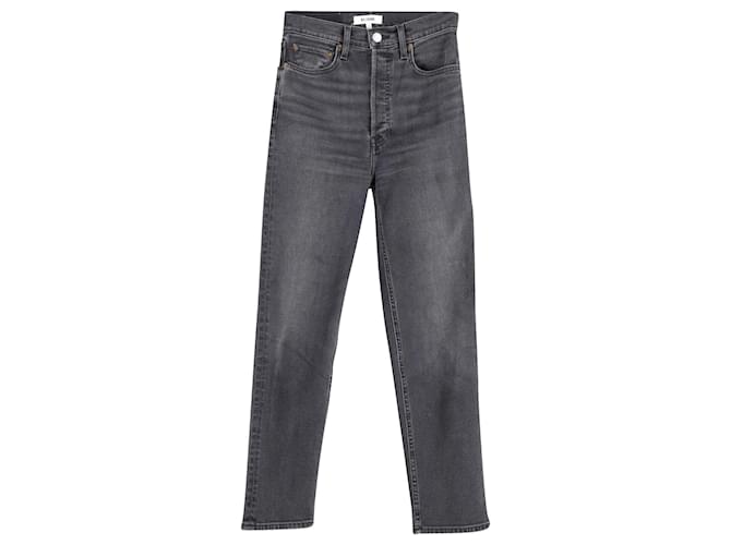 Re/Done RI/Fatto 70S Jeans sbiaditi a gamba dritta a vita alta in cotone grigio  ref.869768