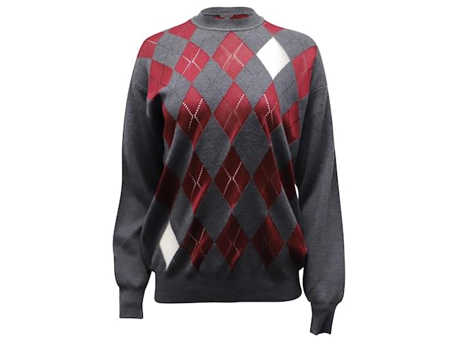 Alexander Wang Mesh-Paneled Argyle Sweater in Grey Wool  ref.869771