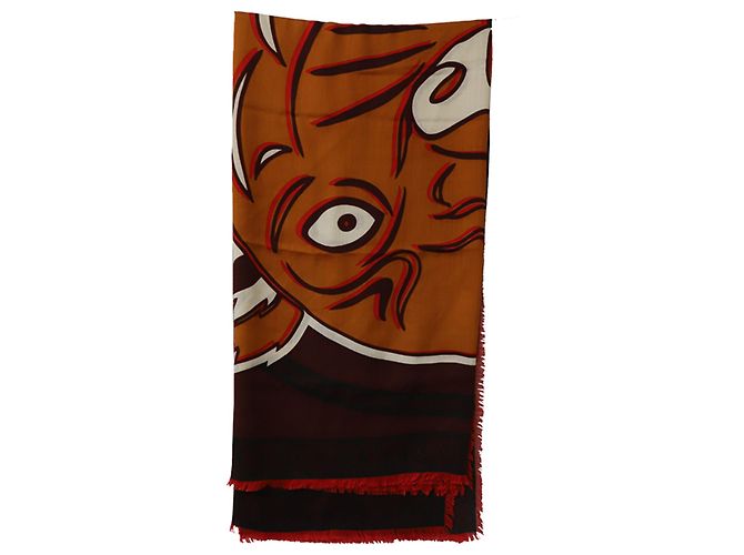 Cachecol Kenzo Paris cabedal com estampa de cabeça em algodão multicolorido