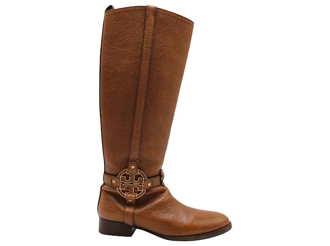 Tory Burch Amanda Riding Boots in Brown Grained Leather   ref.869787