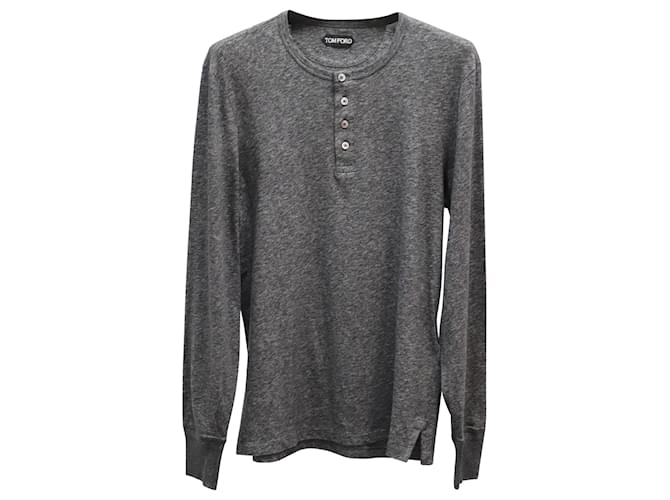 Tom Ford Buttoned-Up Long Sleeve T-Shirt in Grey Cotton  ref.869810