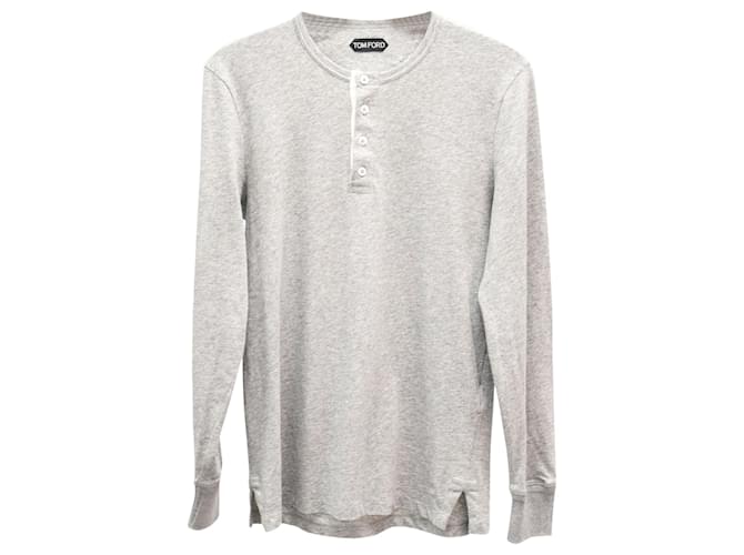 Tom Ford Buttoned-Up Long Sleeve T-Shirt in Grey Cotton  ref.869811
