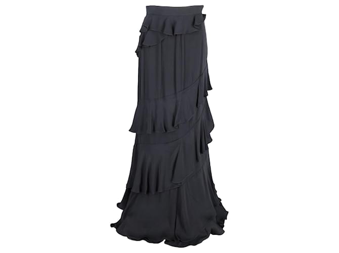 Alexander Mcqueen Asymmetric Ruffled Maxi Skirt in Black Viscose Cellulose fibre  ref.869823