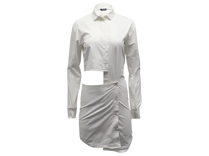 Jacquemus Cut Out Shirt Dress in White Cotton  ref.869828