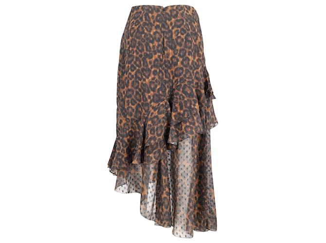Erdem Antoinette Asymmetric Midi Skirt in Animal Print Polyester   ref.869831