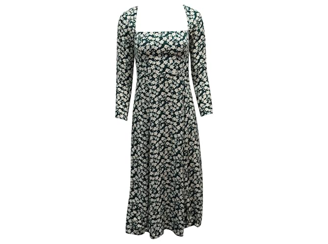 Reformation Floral Print Long Sleeve Midi Dress in Green and White Viscose  Cellulose fibre  ref.869836