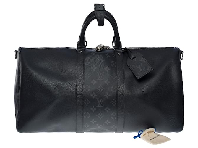 Louis Vuitton Borsa da viaggio Keepall 50 taïgarama in pelle nera e tela-101147 Nero  ref.869844