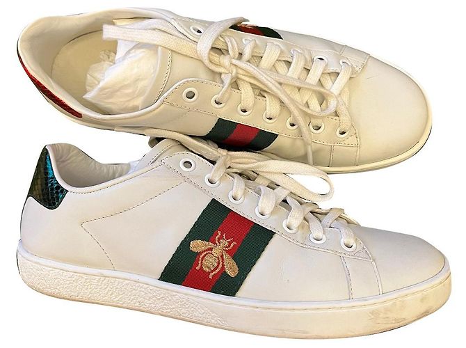 Gucci Bee Sneaker aus Leder weiß