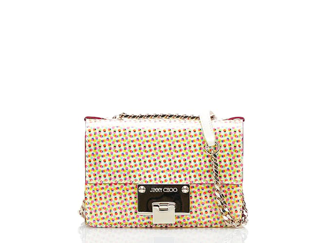 Jimmy Choo Weiche Mini Dot Polka Dots Kettenumhängetasche Mehrfarben Leinwand  ref.869875