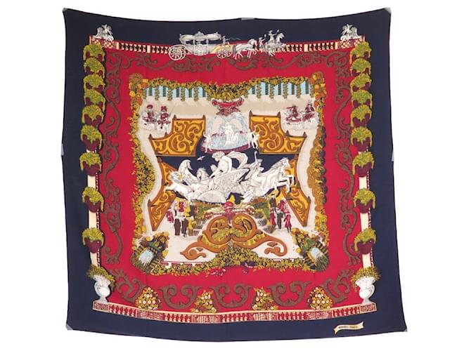 Hermès HERMES SHAWL THE KING'S PARADISE 140 CM NAVY BLUE CASHMERE AND SILK SCARF  ref.869986