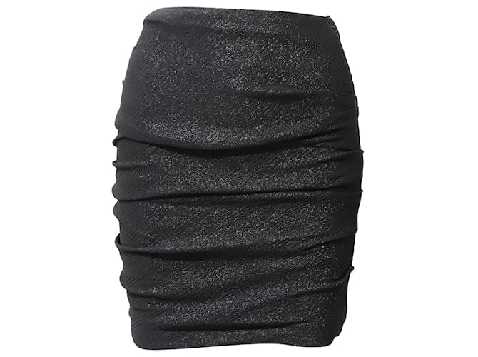 Maje Gathered Glittery Mini Skirt in Metallic Black Polyester   ref.870024