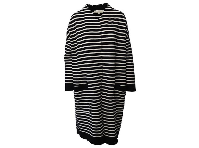 Maje Knitted Long Coat in Black and White Acrylic  Python print