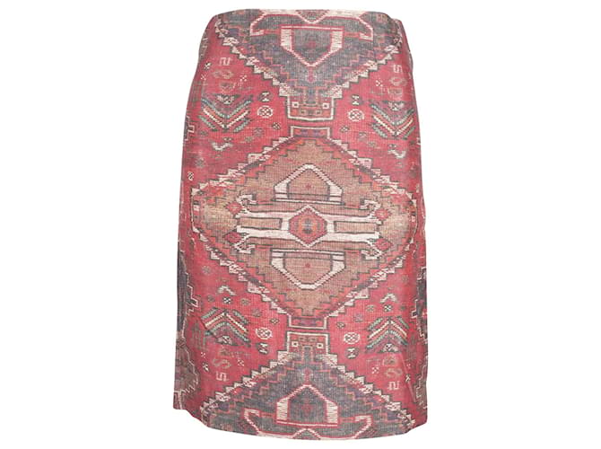 Tory Burch Kera Aztec Print Midi Pencil Skirt in Burgundy Wool Red Dark red  ref.870043