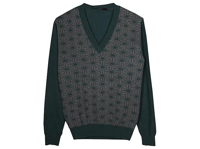 Givenchy V-Neck Printed Sweater in Green Wool  ref.870048